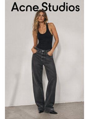 Acne Studios Women Black Washed Denim Jeans Button Fly 32" Waist